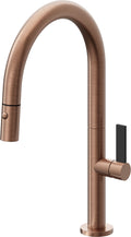 California Faucets Poetto Llave de Cocina Extraible Contemporanea con Rociador de Boton - Pico Bajo en Arco - Cobre Antiguo Mate