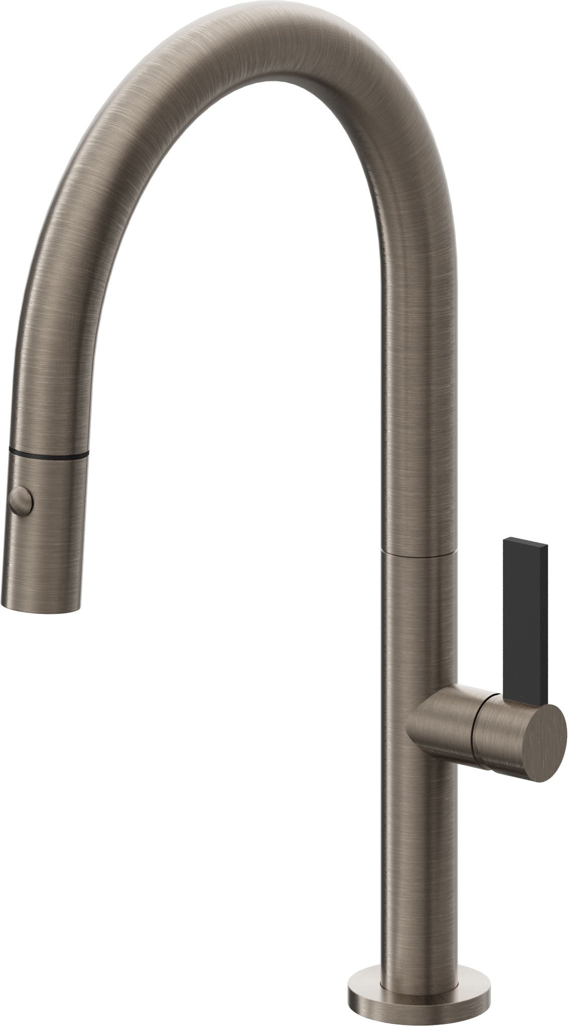 California Faucets Poetto Llave de Cocina Extraible Contemporanea con Rociador de Boton - Pico Bajo en Arco - Níquel Antiguo Mate
