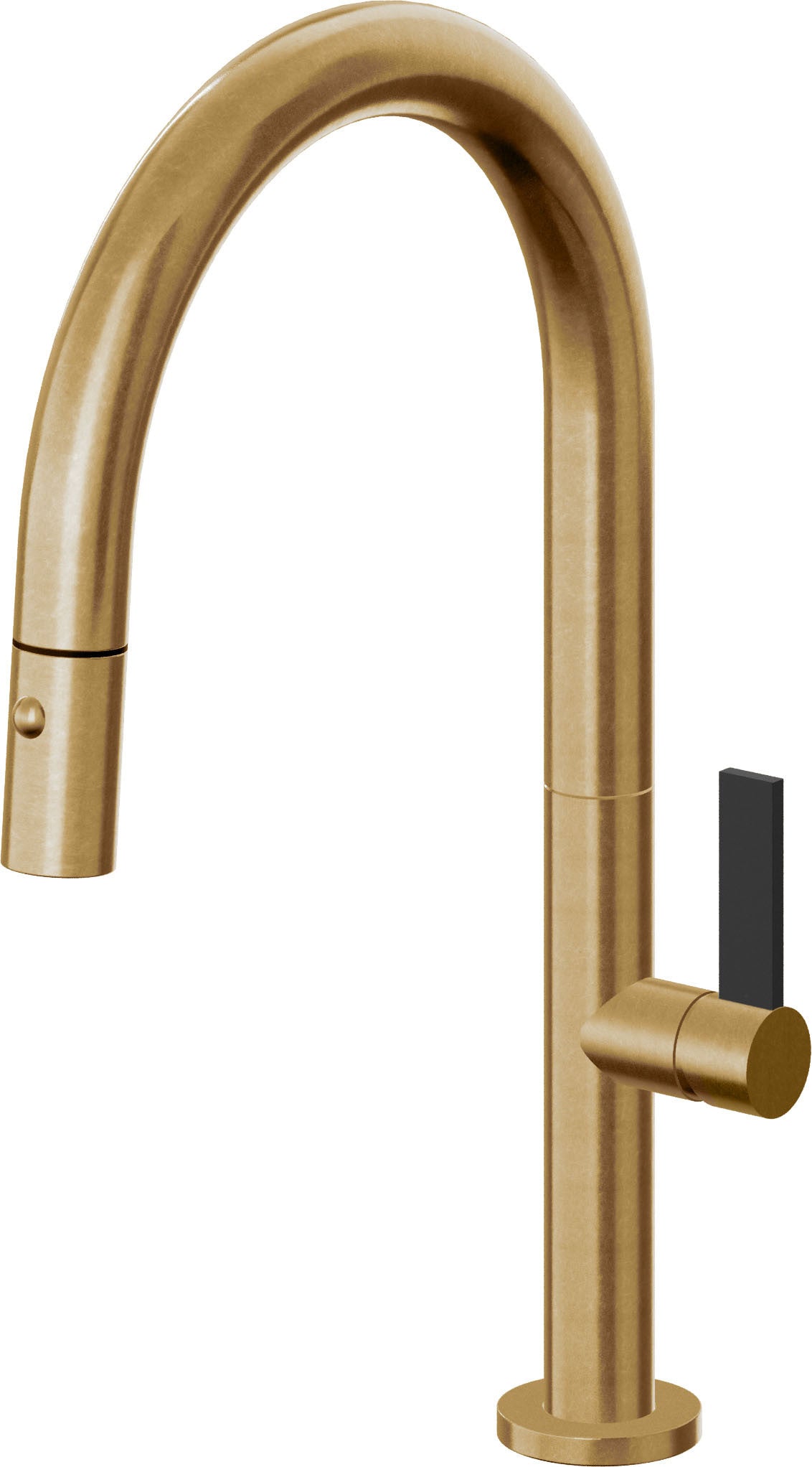 California Faucets Poetto Llave de Cocina Extraible Contemporanea con Rociador de Boton - Pico Bajo en Arco - Latón Bruñido