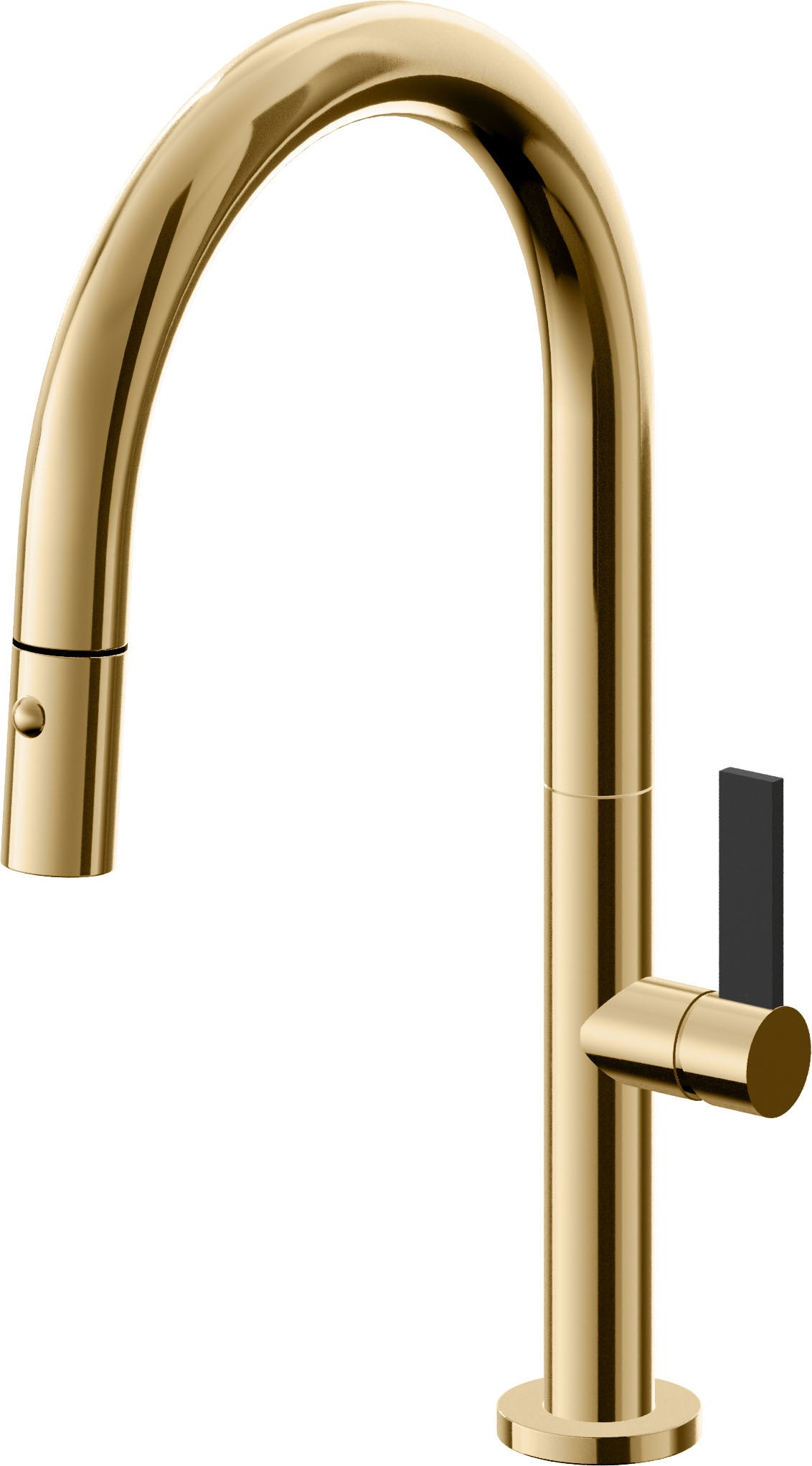 California Faucets Poetto Llave de Cocina Extraible Contemporanea con Rociador de Boton - Pico Bajo en Arco - Oro Francés