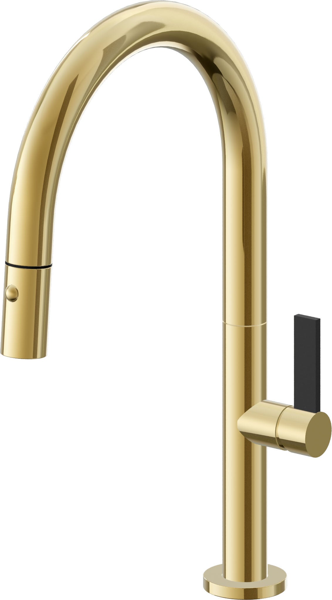 California Faucets Poetto Llave de Cocina Extraible Contemporanea con Rociador de Boton - Pico Bajo en Arco - Oro Pulido de por Vida