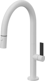 California Faucets Poetto Llave de Cocina Extraible Contemporanea con Rociador de Boton - Pico Bajo en Arco - Blanco Mate