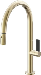 California Faucets Poetto Llave de Cocina Extraible Contemporanea con Rociador de Boton - Pico Bajo en Arco - Latón Pulido