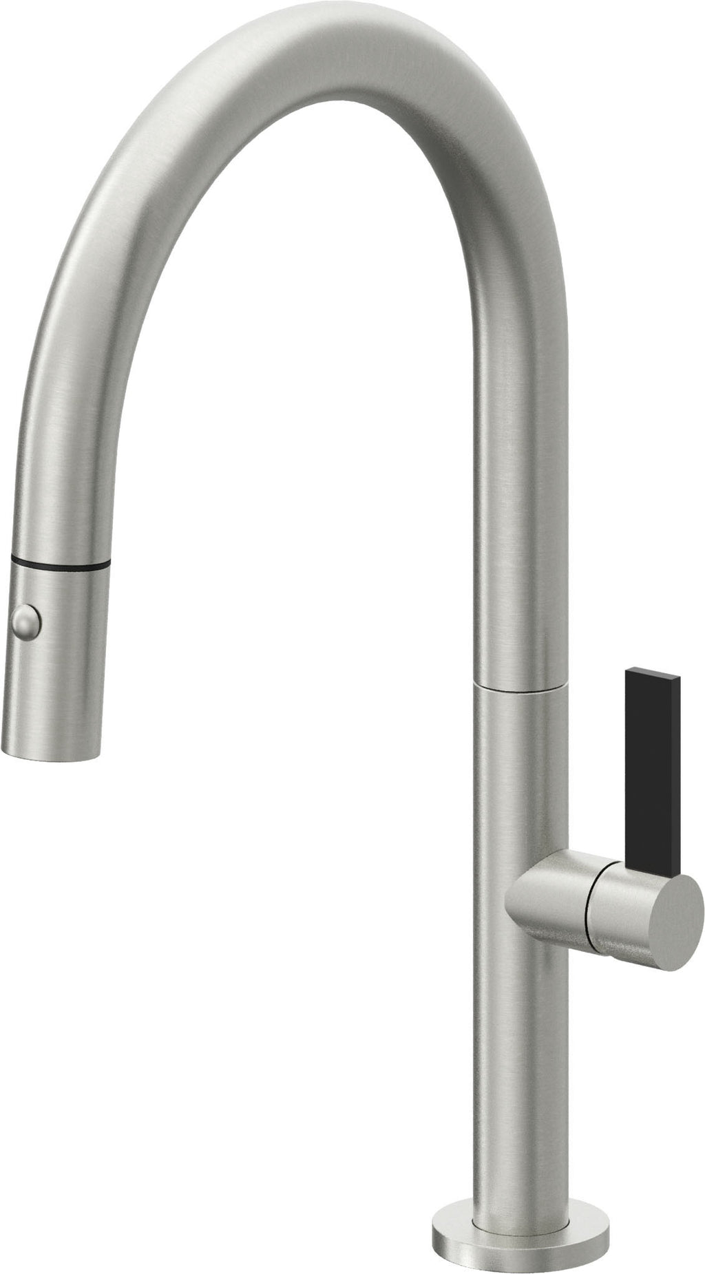 California Faucets Poetto Llave de Cocina Extraible Contemporanea con Rociador de Boton - Pico Bajo en Arco - Cromo Satinado
