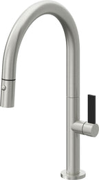 California Faucets Poetto Llave de Cocina Extraible Contemporanea con Rociador de Boton - Pico Bajo en Arco - Cromo Satinado