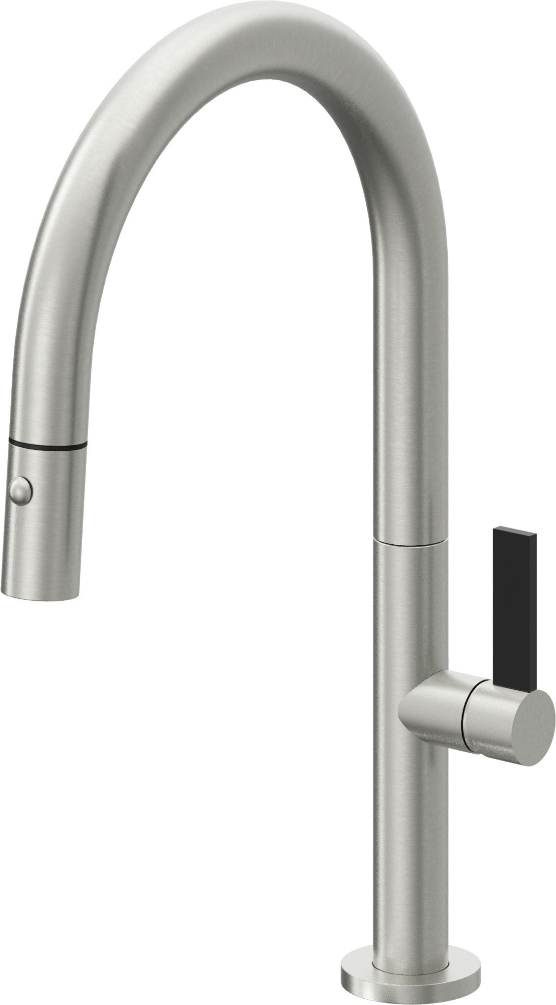 California Faucets Poetto Llave de Cocina Extraible Contemporanea con Rociador de Boton - Pico Bajo en Arco - Cromo Satinado