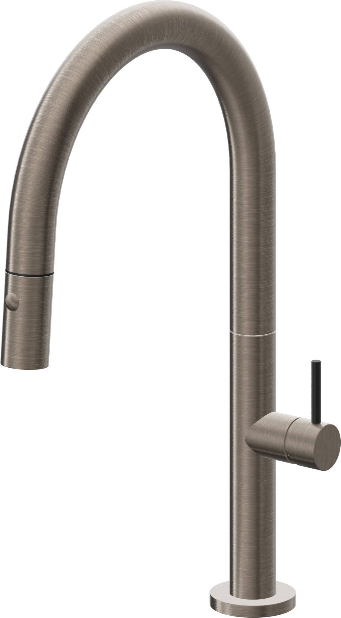 California Faucets Poetto Llave de Cocina Extraible Contemporanea con Rociador de Boton - Pico Bajo en Arco - Níquel Antiguo Mate
