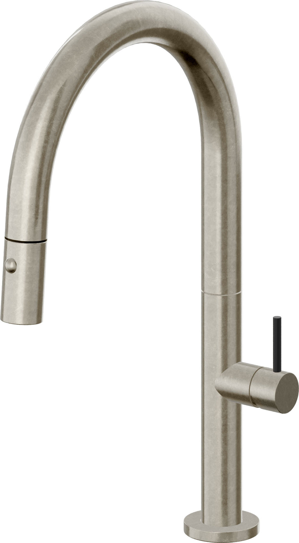 California Faucets Poetto Llave de Cocina Extraible Contemporanea con Rociador de Boton - Pico Bajo en Arco - Níquel Bruñido