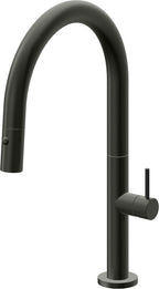 California Faucets Poetto Llave de Cocina Extraible Contemporanea con Rociador de Boton - Pico Bajo en Arco - Bronce Bella Terra