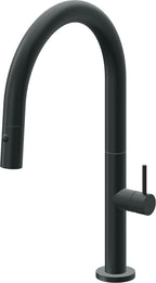 California Faucets Poetto Llave de Cocina Extraible Contemporanea con Rociador de Boton - Pico Bajo en Arco - Carbón