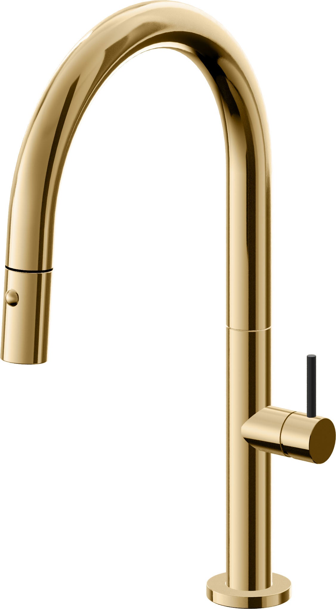 California Faucets Poetto Llave de Cocina Extraible Contemporanea con Rociador de Boton - Pico Bajo en Arco - Oro Francés