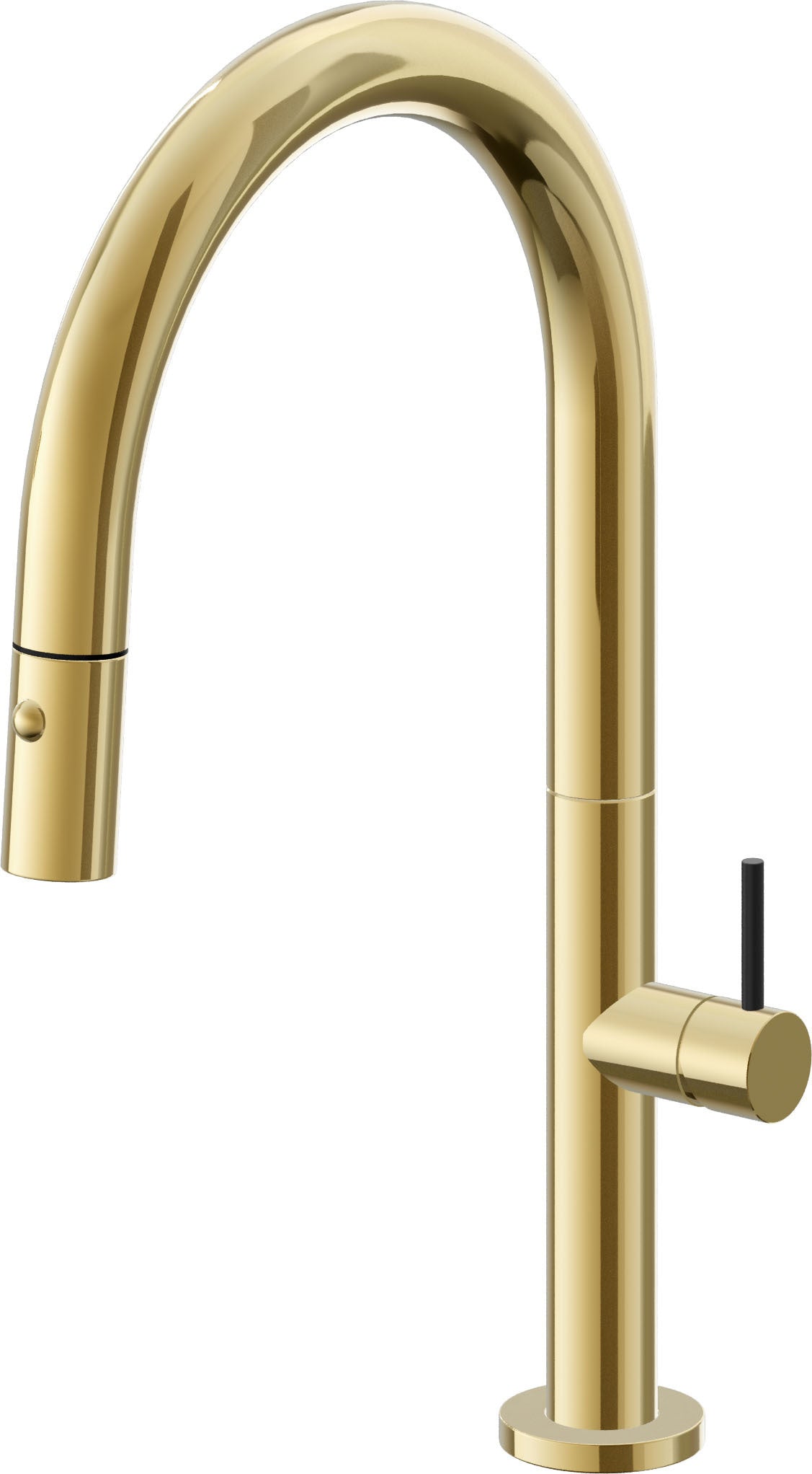 California Faucets Poetto Llave de Cocina Extraible Contemporanea con Rociador de Boton - Pico Bajo en Arco - Oro Pulido de por Vida