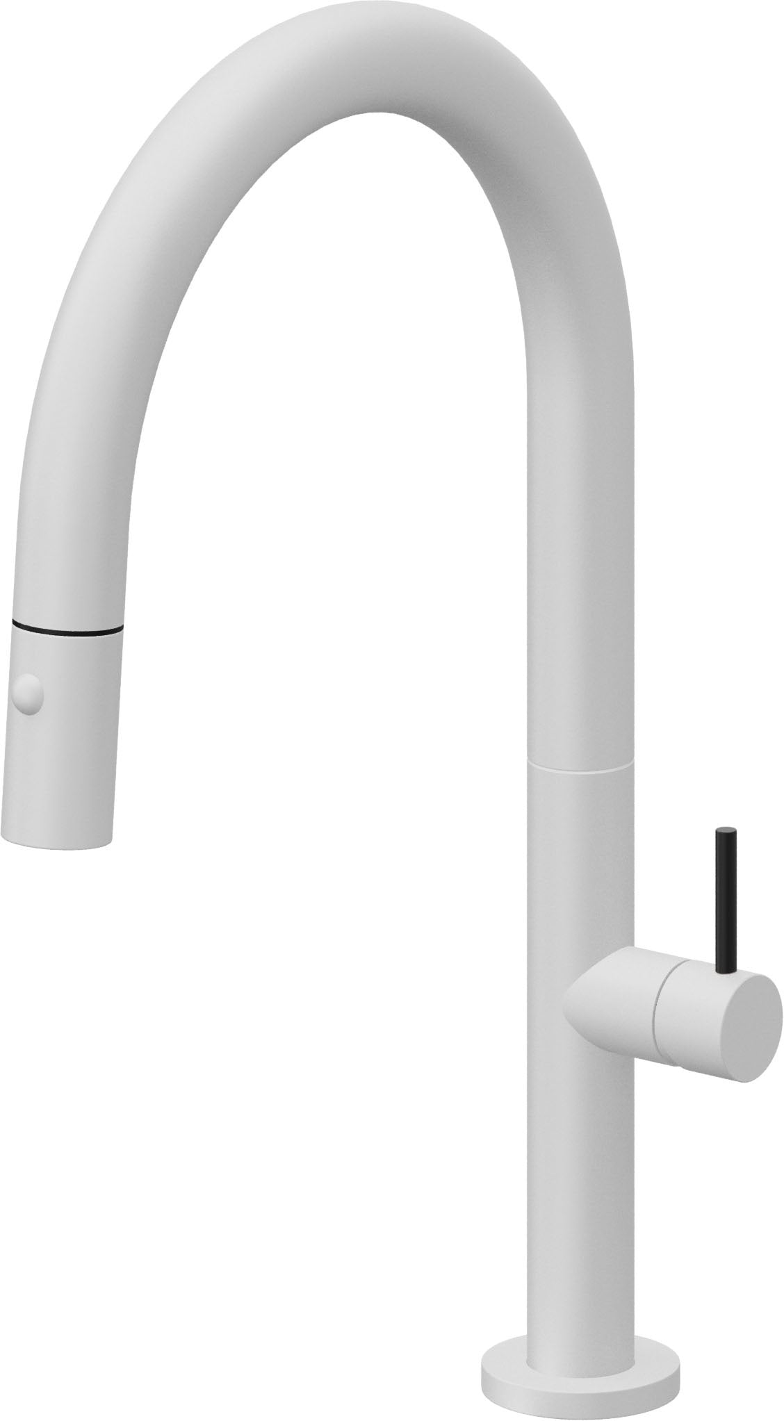 California Faucets Poetto Llave de Cocina Extraible Contemporanea con Rociador de Boton - Pico Bajo en Arco - Blanco Mate
