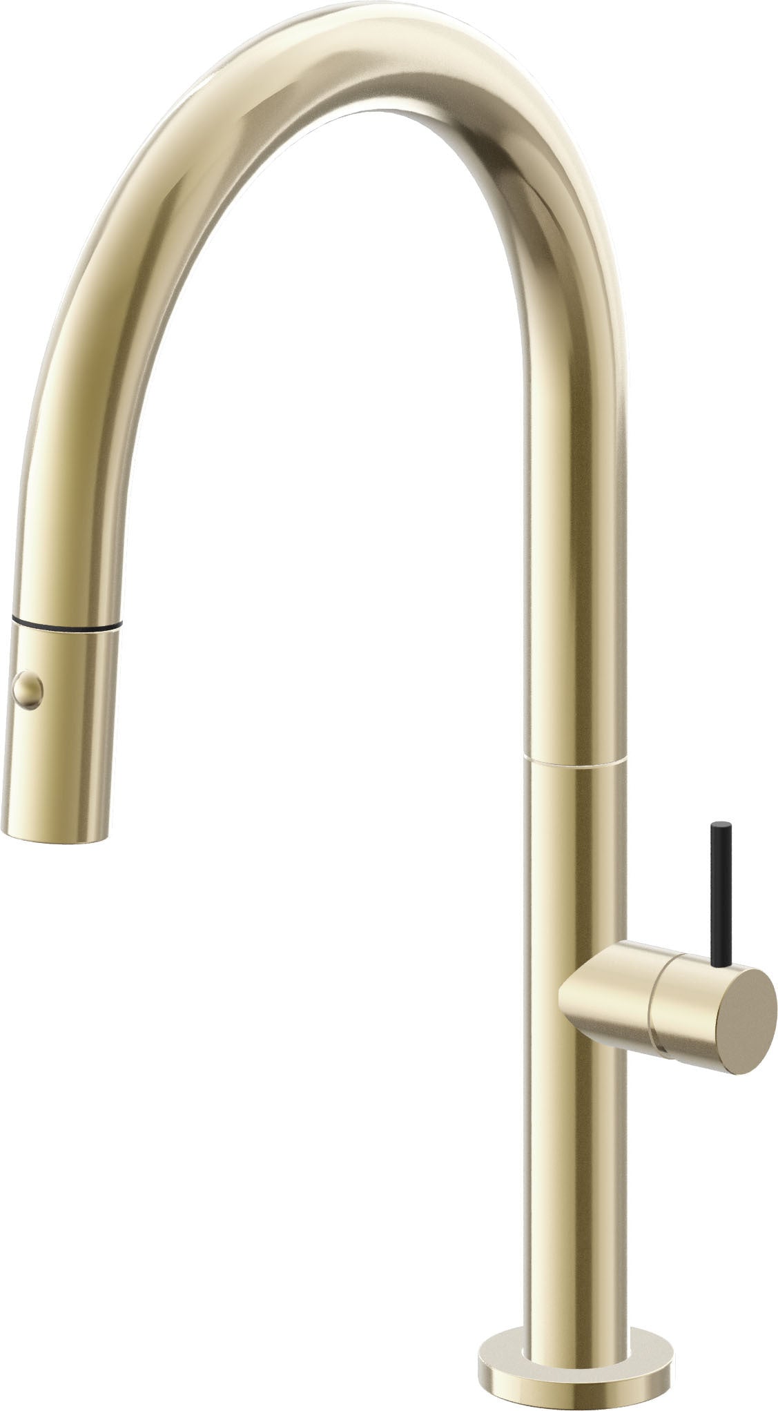 California Faucets Poetto Llave de Cocina Extraible Contemporanea con Rociador de Boton - Pico Bajo en Arco - Latón Pulido