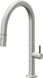 California Faucets Poetto Llave de Cocina Extraible Contemporanea con Rociador de Boton - Pico Bajo en Arco - Cromo Satinado