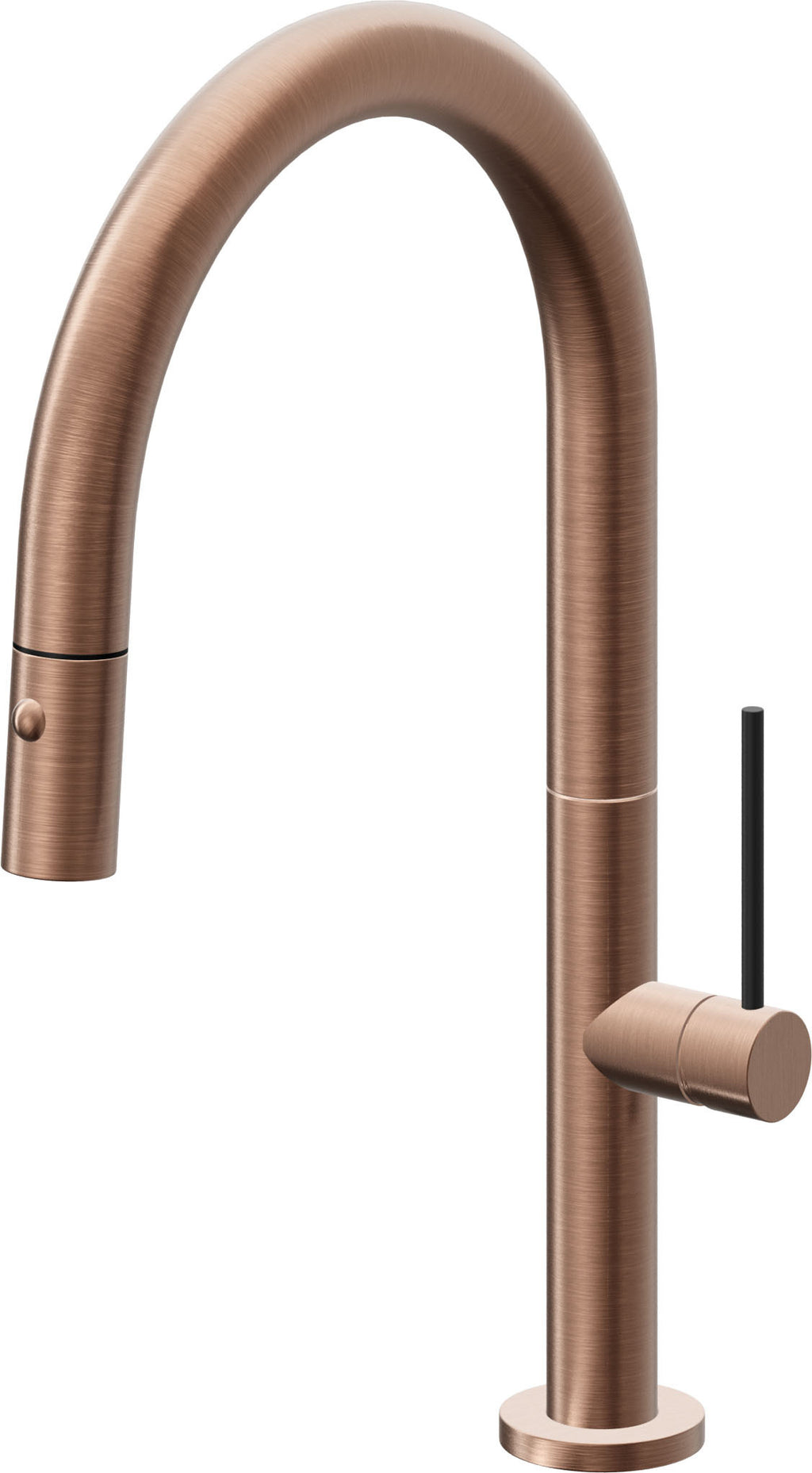 California Faucets Poetto Llave de Cocina Extraible Contemporanea con Rociador de Boton - Pico Bajo en Arco - Cobre Antiguo Mate