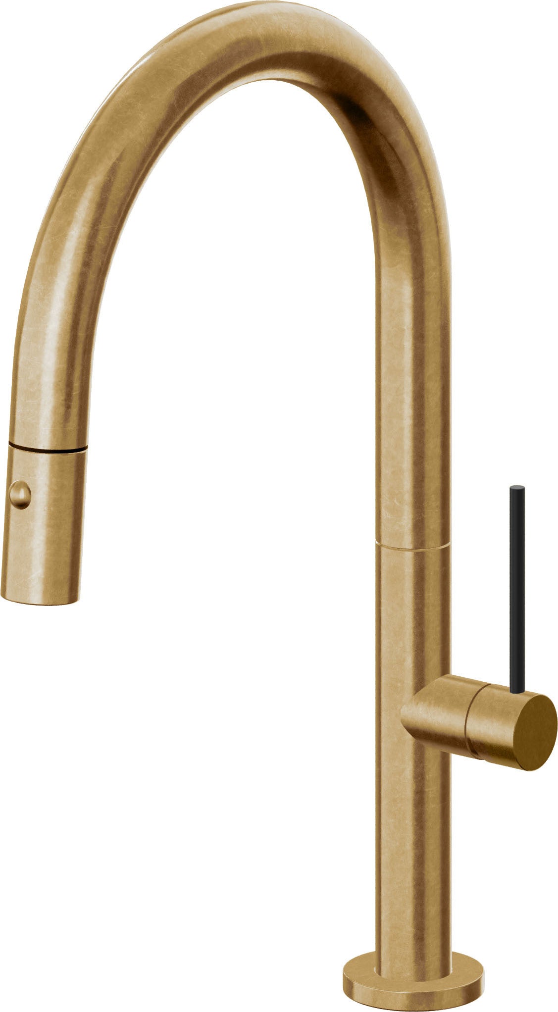 California Faucets Poetto Llave de Cocina Extraible Contemporanea con Rociador de Boton - Pico Bajo en Arco - Latón Bruñido
