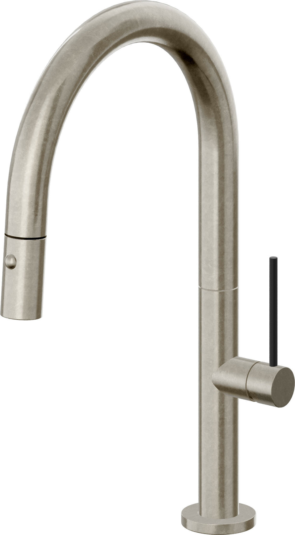 California Faucets Poetto Llave de Cocina Extraible Contemporanea con Rociador de Boton - Pico Bajo en Arco - Níquel Bruñido