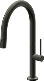 California Faucets Poetto Llave de Cocina Extraible Contemporanea con Rociador de Boton - Pico Bajo en Arco - Bronce Bella Terra