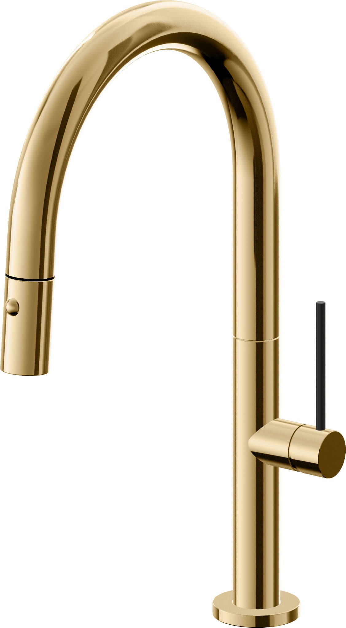 California Faucets Poetto Llave de Cocina Extraible Contemporanea con Rociador de Boton - Pico Bajo en Arco - Oro Francés