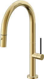 California Faucets Poetto Llave de Cocina Extraible Contemporanea con Rociador de Boton - Pico Bajo en Arco - Oro Pulido de por Vida