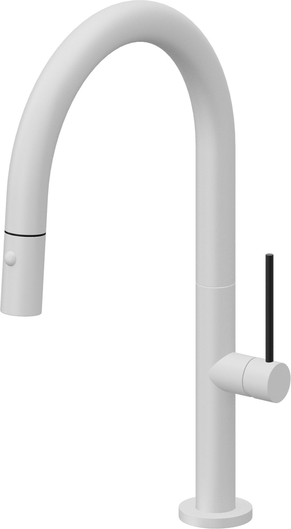 California Faucets Poetto Llave de Cocina Extraible Contemporanea con Rociador de Boton - Pico Bajo en Arco - Blanco Mate