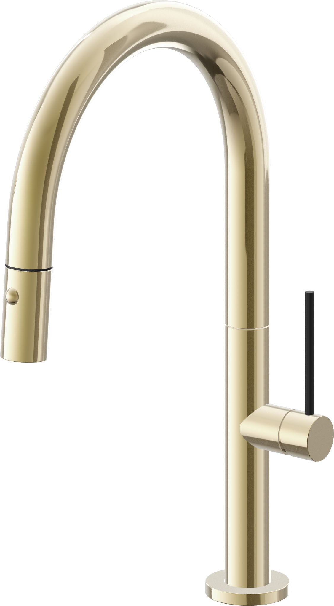 California Faucets Poetto Llave de Cocina Extraible Contemporanea con Rociador de Boton - Pico Bajo en Arco - Latón Pulido