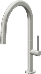 California Faucets Poetto Llave de Cocina Extraible Contemporanea con Rociador de Boton - Pico Bajo en Arco - Cromo Satinado
