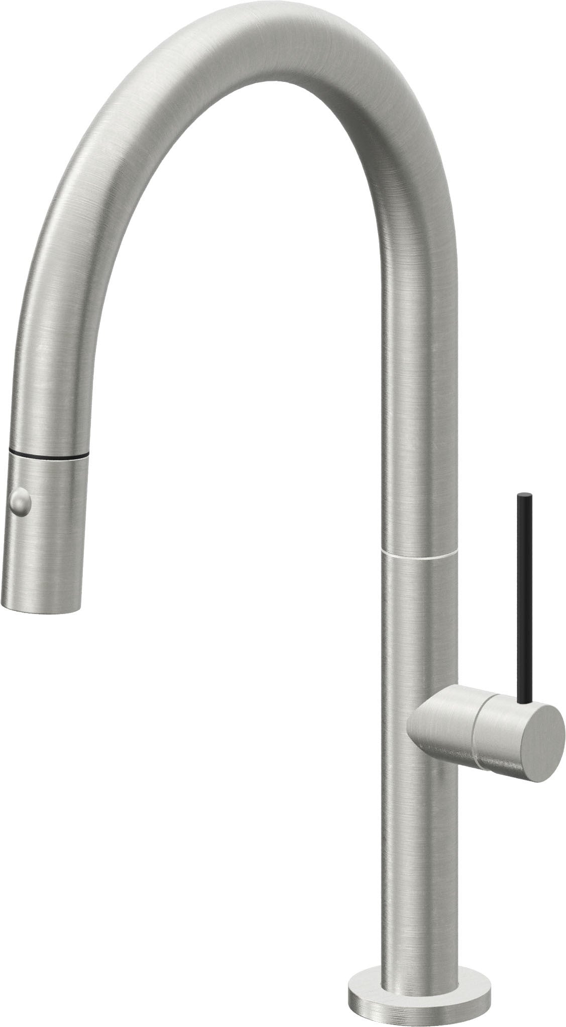 California Faucets Poetto Llave de Cocina Extraible Contemporanea con Rociador de Boton - Pico Bajo en Arco - Cromo Satinado