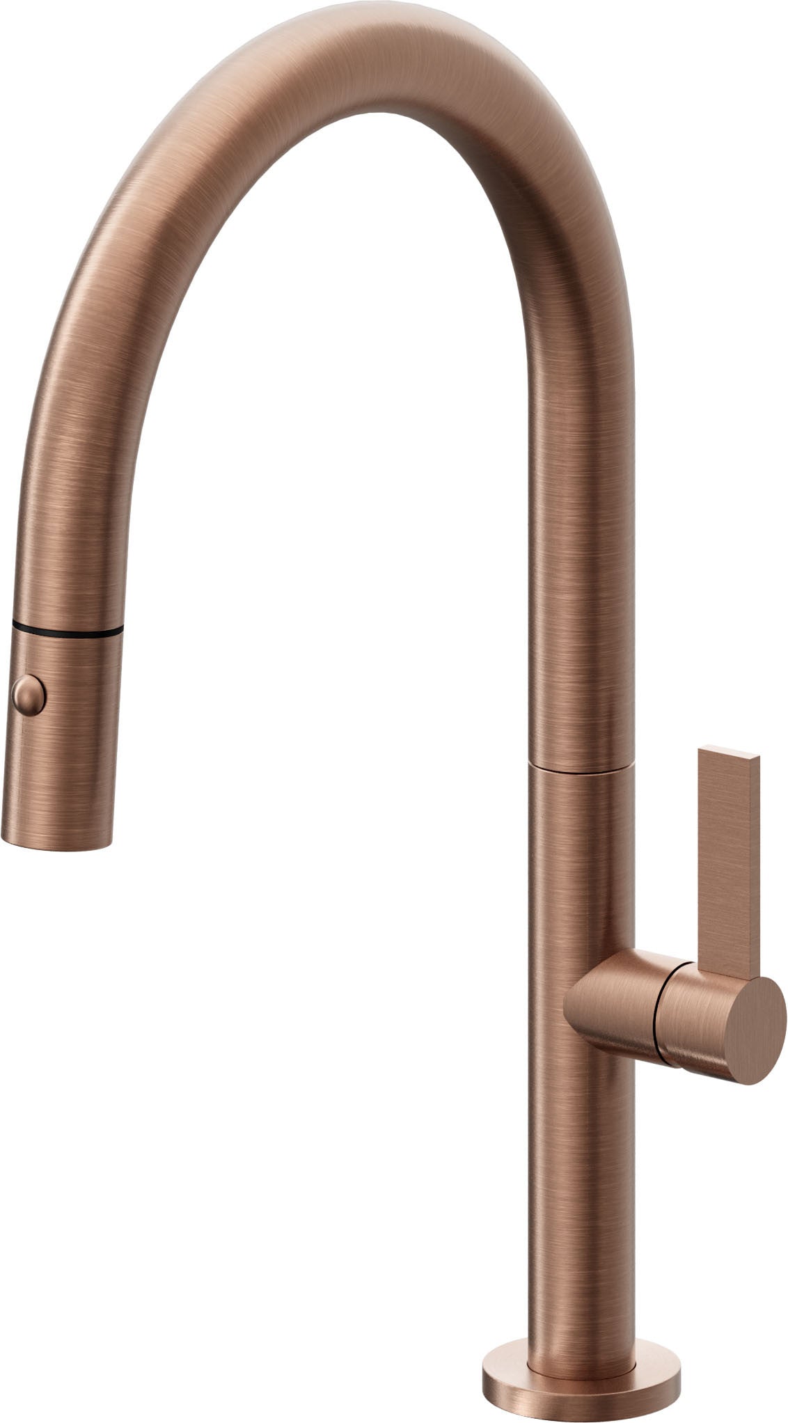 California Faucets Poetto Llave de Cocina Extraible Contemporanea con Rociador de Boton - Pico Bajo en Arco - Cobre Antiguo Mate