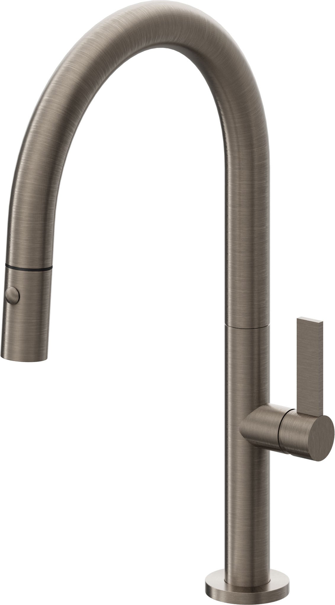 California Faucets Poetto Llave de Cocina Extraible Contemporanea con Rociador de Boton - Pico Bajo en Arco - Níquel Antiguo Mate