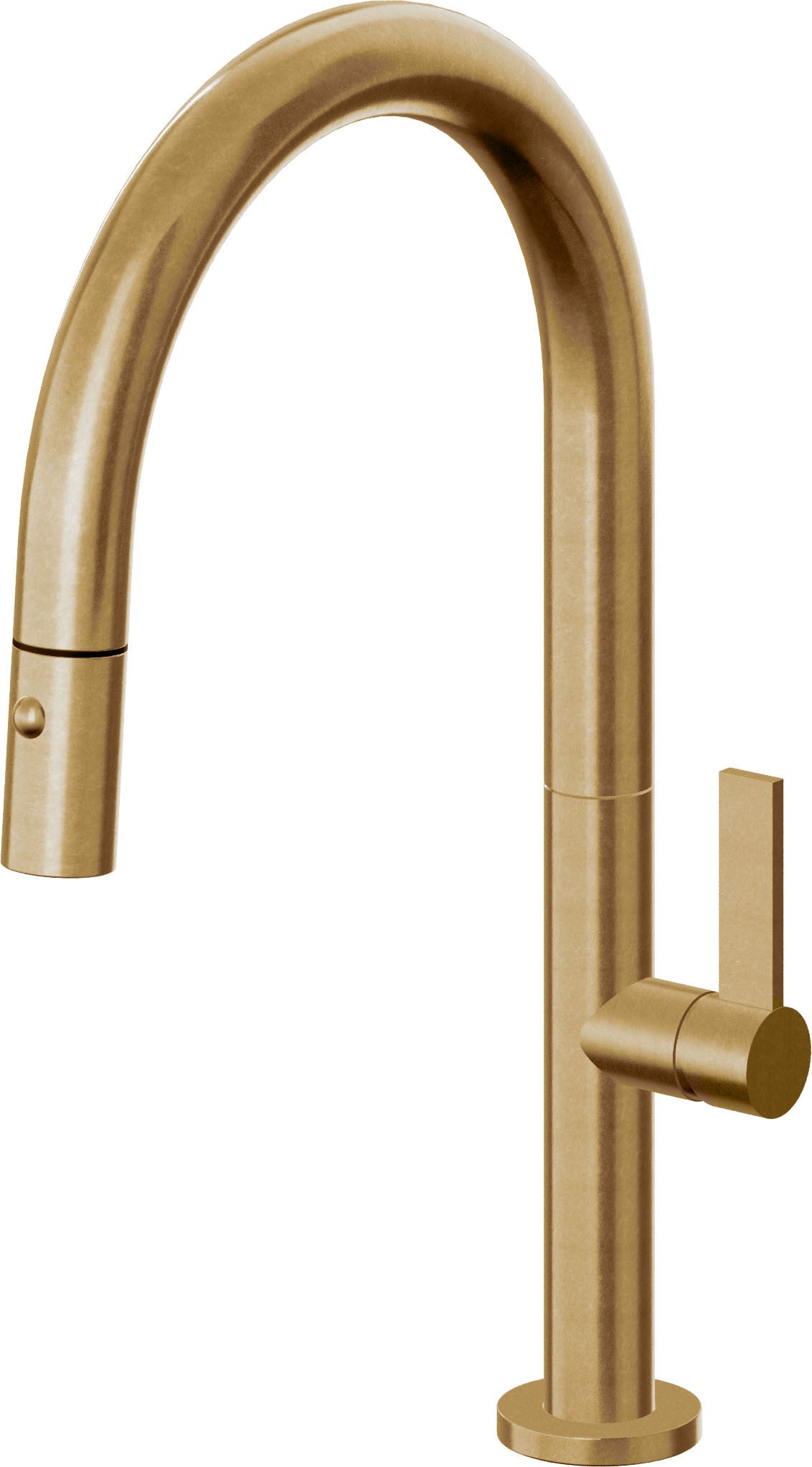 California Faucets Poetto Llave de Cocina Extraible Contemporanea con Rociador de Boton - Pico Bajo en Arco - Latón Bruñido