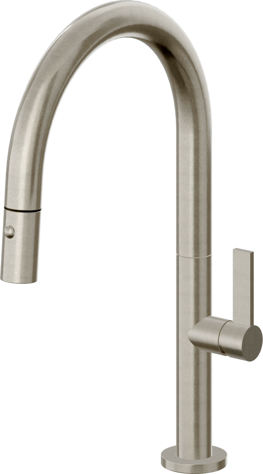 California Faucets Poetto Llave de Cocina Extraible Contemporanea con Rociador de Boton - Pico Bajo en Arco - Níquel Bruñido