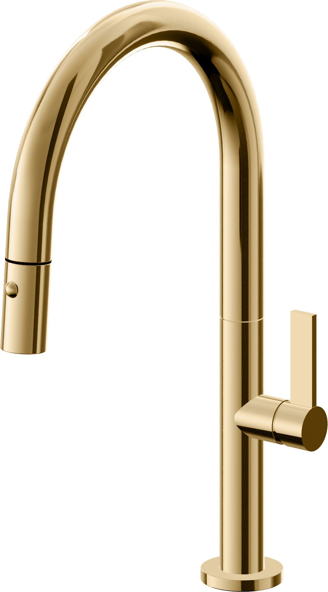 California Faucets Poetto Llave de Cocina Extraible Contemporanea con Rociador de Boton - Pico Bajo en Arco - Oro Francés