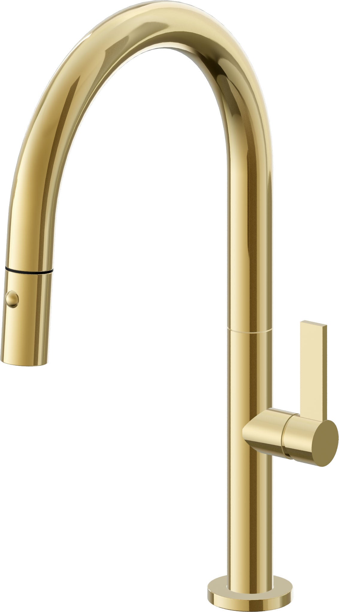 California Faucets Poetto Llave de Cocina Extraible Contemporanea con Rociador de Boton - Pico Bajo en Arco - Oro Pulido de por Vida