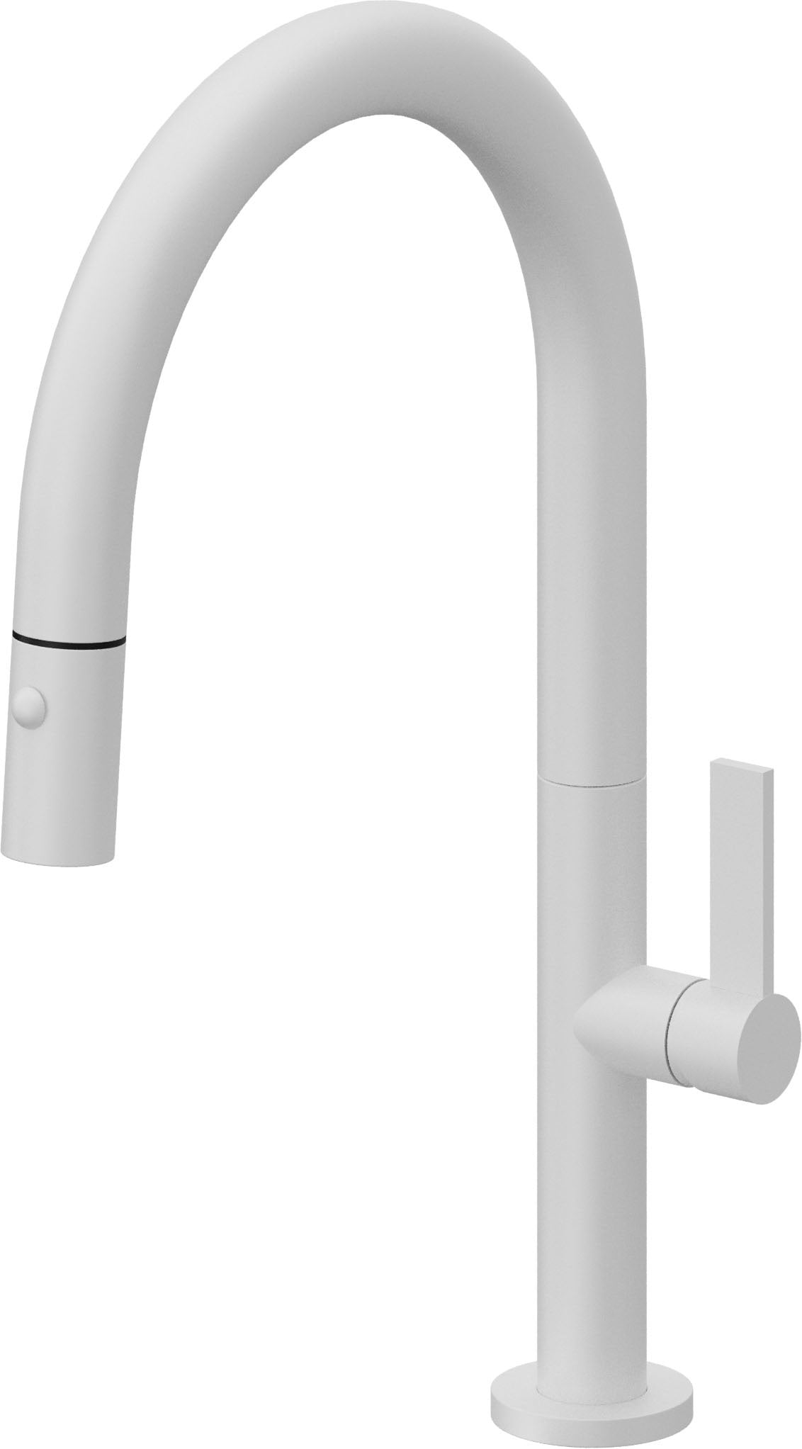 California Faucets Poetto Llave de Cocina Extraible Contemporanea con Rociador de Boton - Pico Bajo en Arco - Blanco Mate