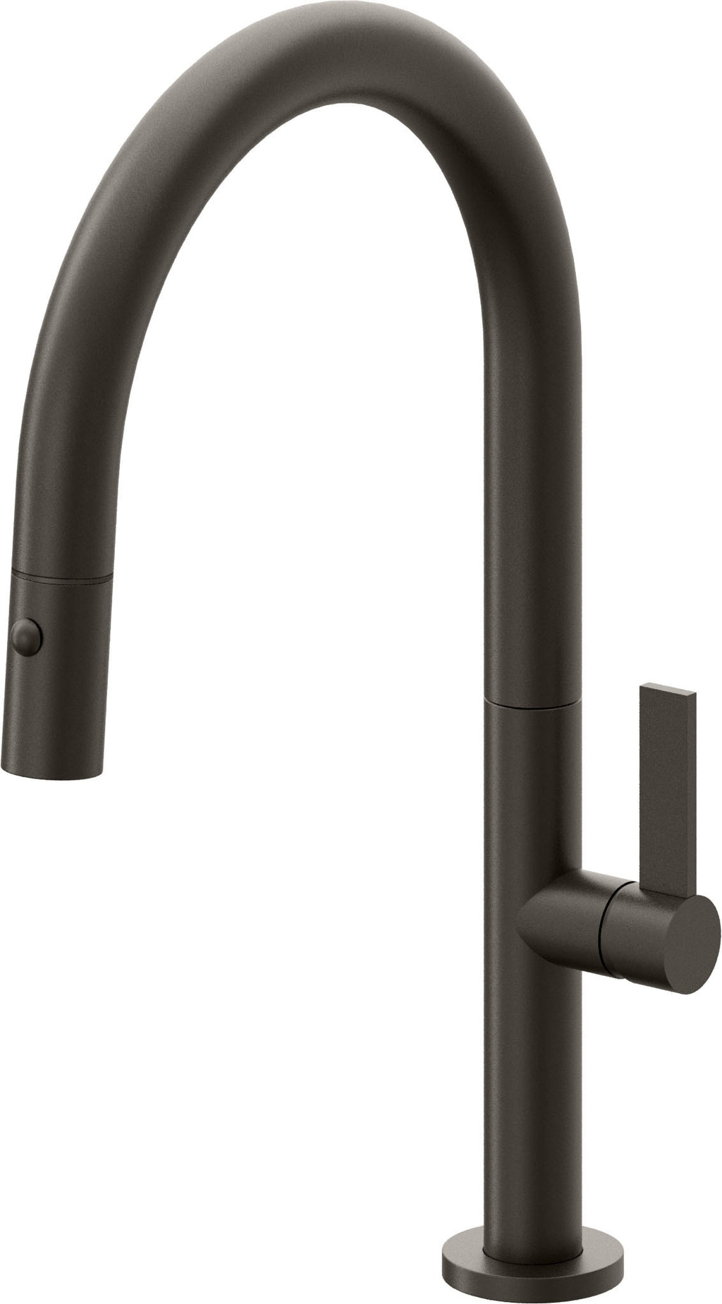 California Faucets Poetto Llave de Cocina Extraible Contemporanea con Rociador de Boton - Pico Bajo en Arco - Bronce Oscuro