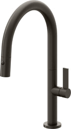California Faucets Poetto Llave de Cocina Extraible Contemporanea con Rociador de Boton - Pico Bajo en Arco - Bronce Oscuro