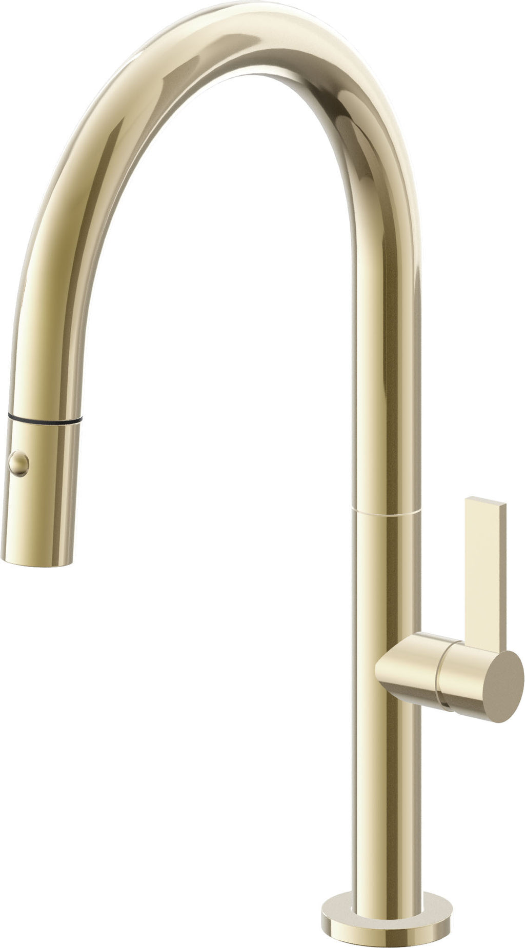 California Faucets Poetto Llave de Cocina Extraible Contemporanea con Rociador de Boton - Pico Bajo en Arco - Latón Pulido