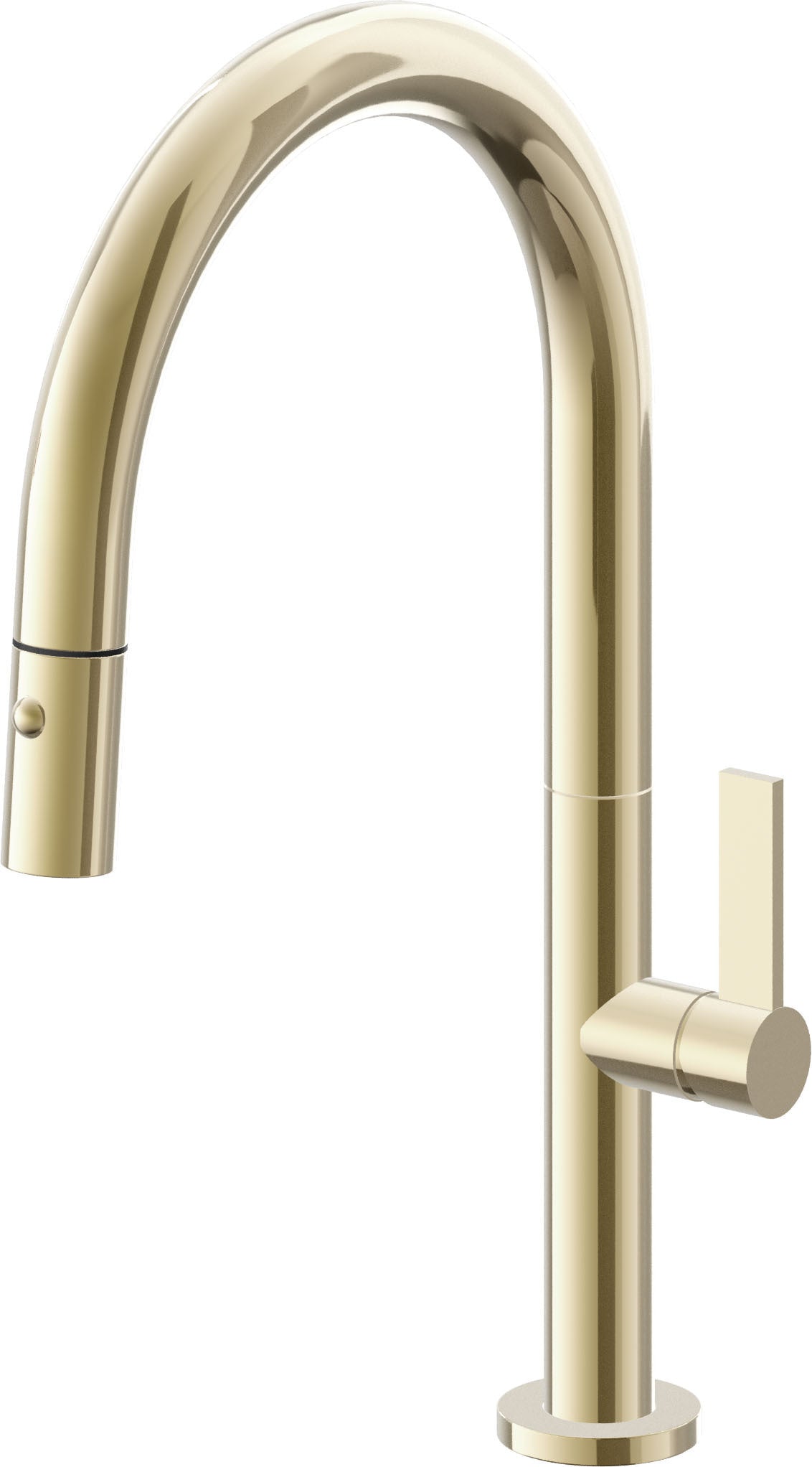 California Faucets Poetto Llave de Cocina Extraible Contemporanea con Rociador de Boton - Pico Bajo en Arco - Latón Pulido
