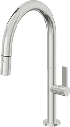 California Faucets Poetto Llave de Cocina Extraible Contemporanea con Rociador de Boton - Pico Bajo en Arco - Cromo Pulido