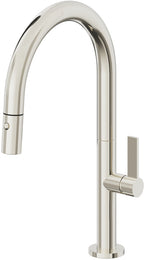 California Faucets Poetto Llave de Cocina Extraible Contemporanea con Rociador de Boton - Pico Bajo en Arco - Níquel Pulido