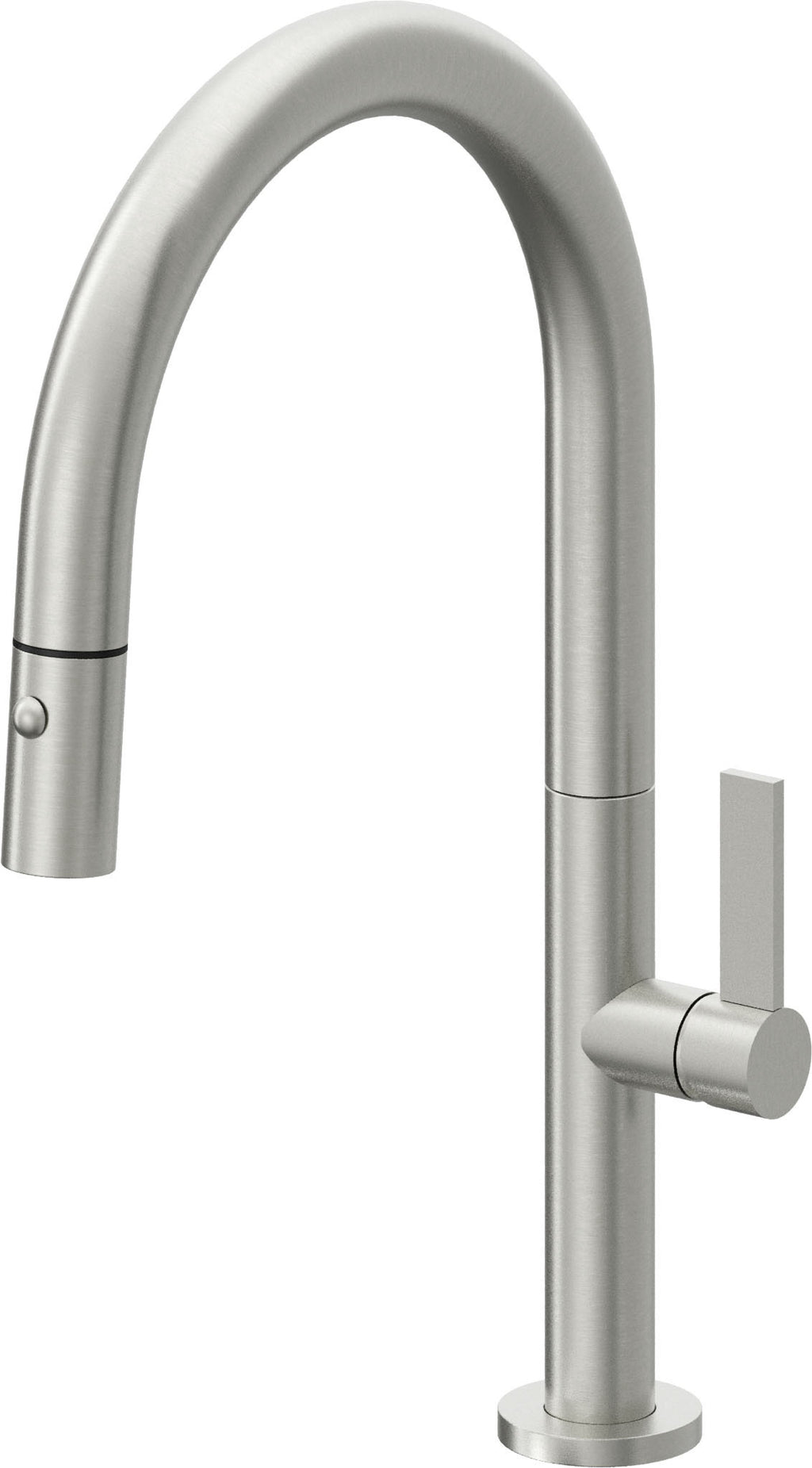 California Faucets Poetto Llave de Cocina Extraible Contemporanea con Rociador de Boton - Pico Bajo en Arco - Cromo Satinado