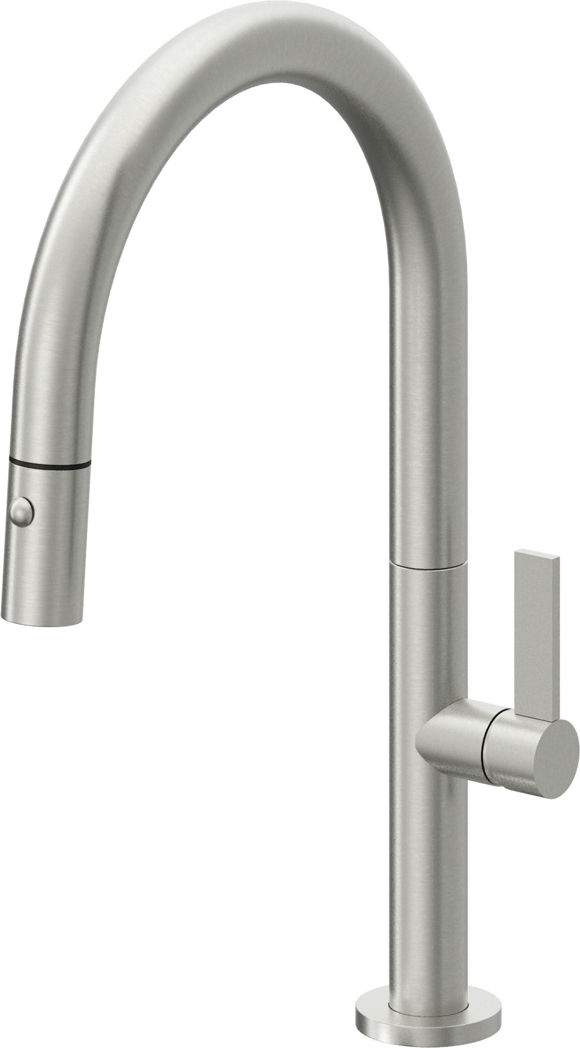 California Faucets Poetto Llave de Cocina Extraible Contemporanea con Rociador de Boton - Pico Bajo en Arco - Cromo Satinado