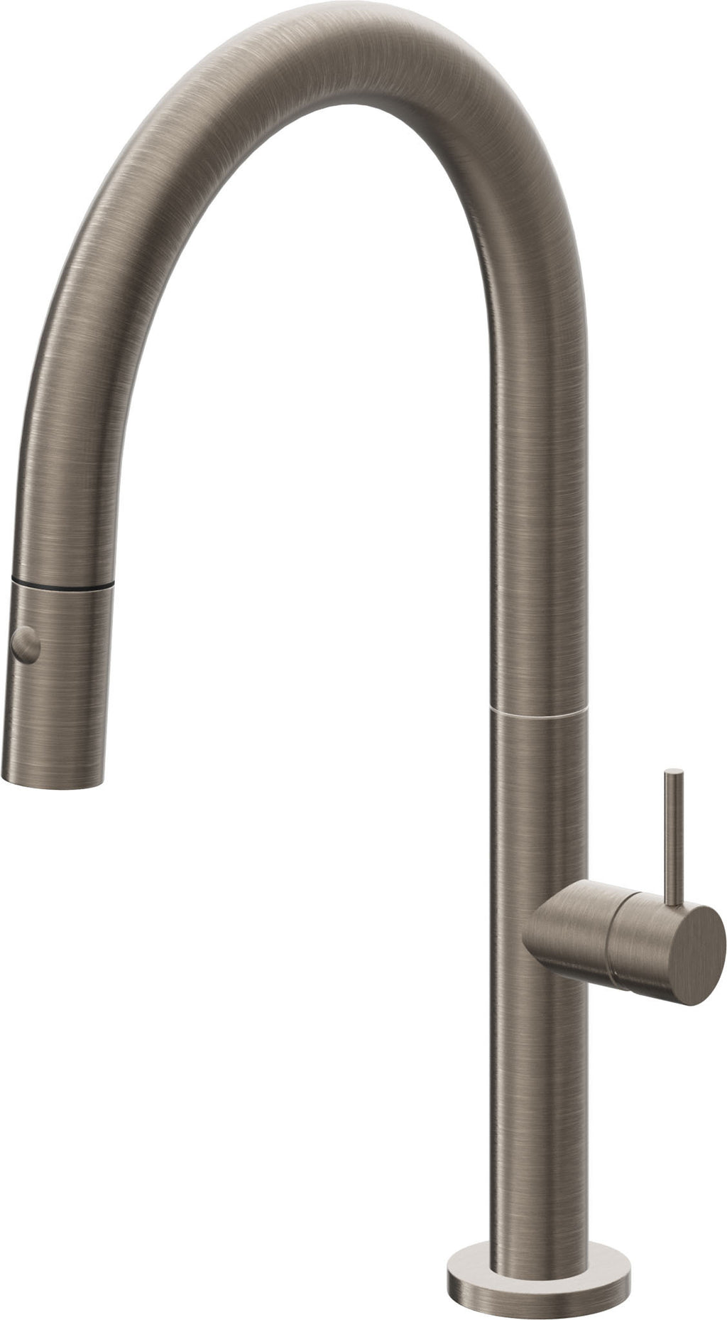 California Faucets Poetto Llave de Cocina Extraible Contemporanea con Rociador de Boton - Pico Bajo en Arco - Níquel Antiguo Mate