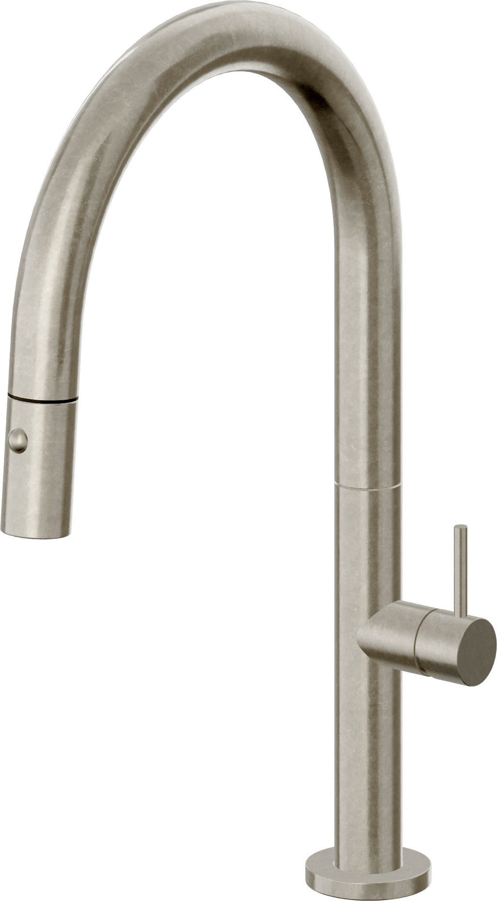 California Faucets Poetto Llave de Cocina Extraible Contemporanea con Rociador de Boton - Pico Bajo en Arco - Níquel Bruñido