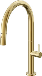 California Faucets Poetto Llave de Cocina Extraible Contemporanea con Rociador de Boton - Pico Bajo en Arco - Oro Pulido de por Vida