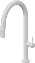 California Faucets Poetto Llave de Cocina Extraible Contemporanea con Rociador de Boton - Pico Bajo en Arco - Blanco Mate