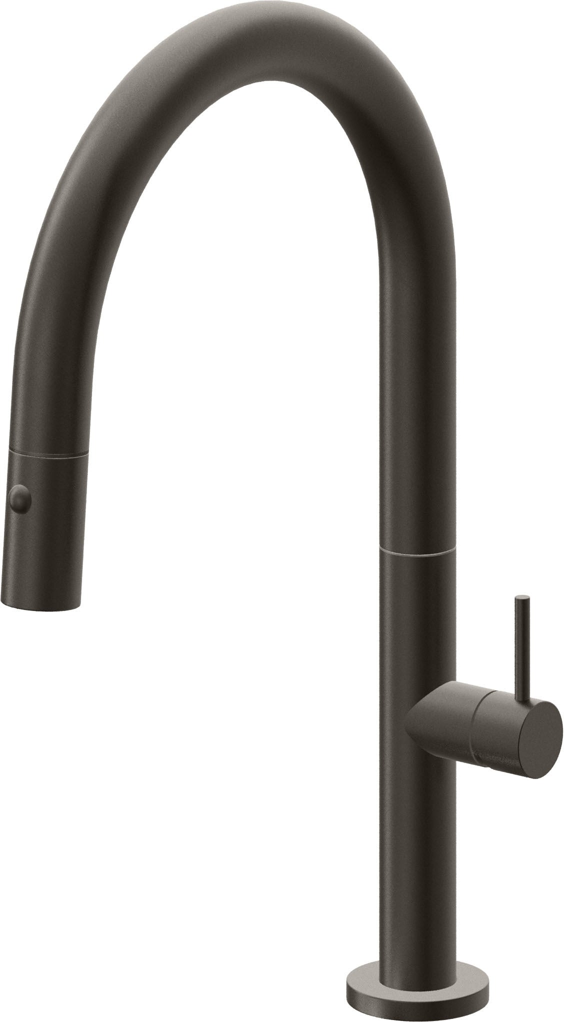 California Faucets Poetto Llave de Cocina Extraible Contemporanea con Rociador de Boton - Pico Bajo en Arco - Bronce Oscuro