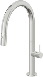 California Faucets Poetto Llave de Cocina Extraible Contemporanea con Rociador de Boton - Pico Bajo en Arco - Cromo Pulido